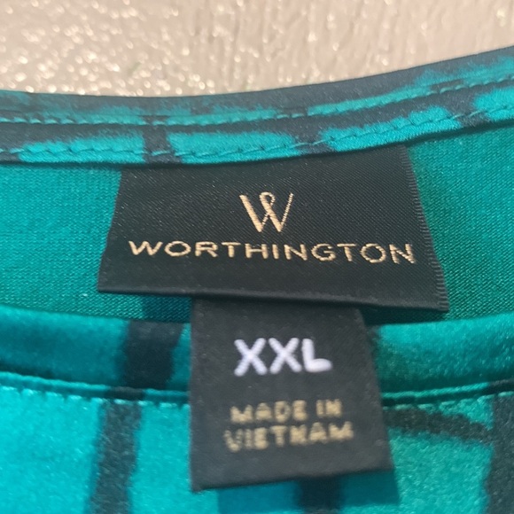Worthington size XXL green black plaid top stretchy - Picture 4 of 4